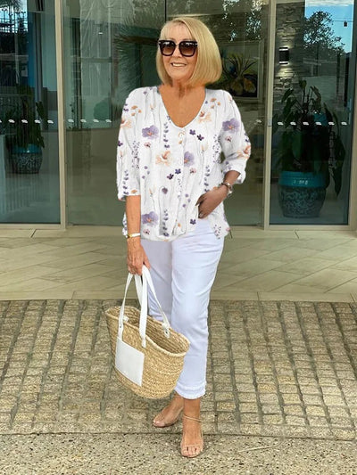 Fleurine™ – Blouse Élégante à Imprimé Fleuri