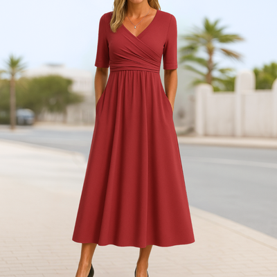 Robe Élégante à Manches Courtes et Décolleté Croisé