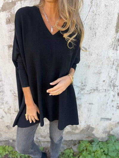 Liliane™ – Pull-over Doux à Col V et Manches Longues