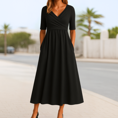 Robe Élégante à Manches Courtes et Décolleté Croisé