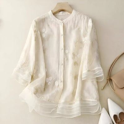 Laurine™ - Haut en Coton avec Broderies Florales