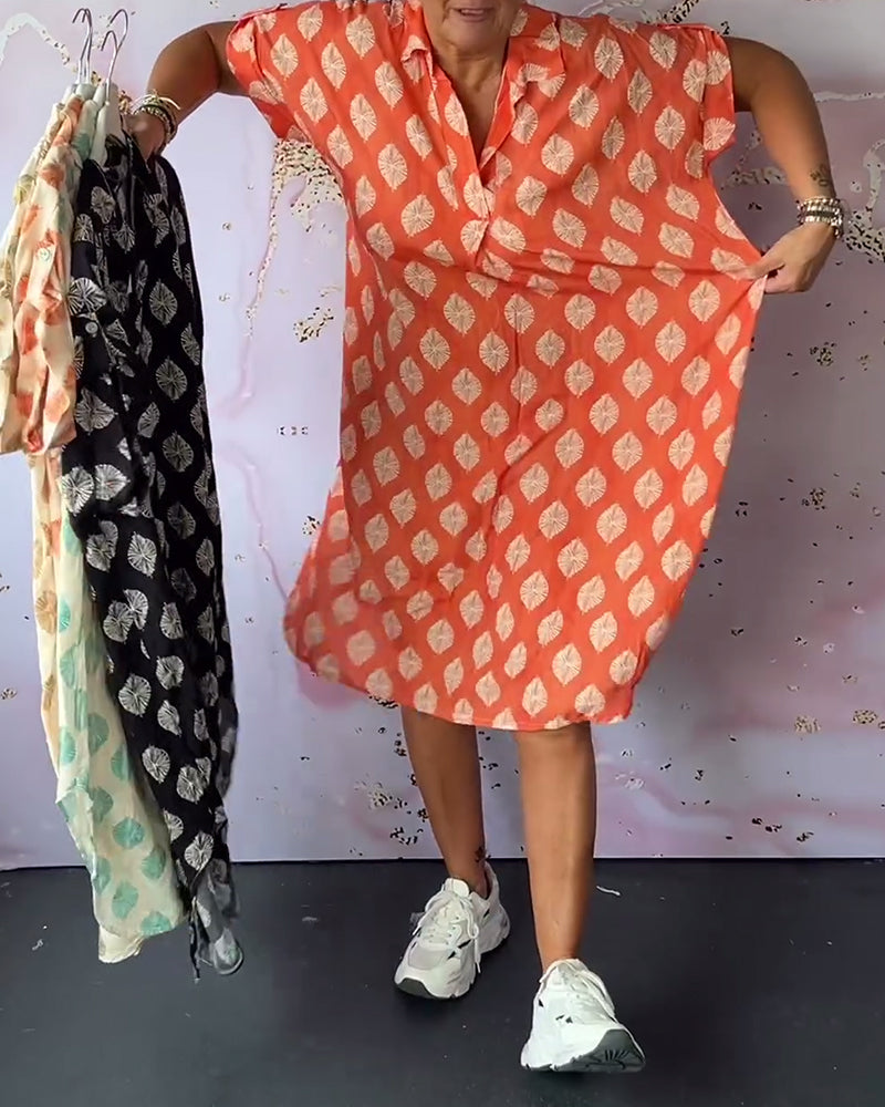 Mirelda™ – Robe Printanière à Col Revers et Manches Courtes