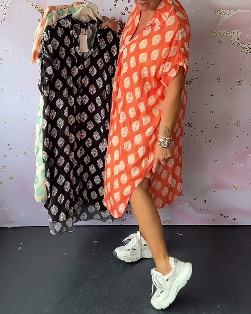 Mirelda™ – Robe Printanière à Col Revers et Manches Courtes