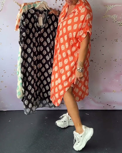 Mirelda™ – Robe Printanière à Col Revers et Manches Courtes
