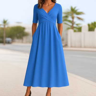 Robe Élégante à Manches Courtes et Décolleté Croisé