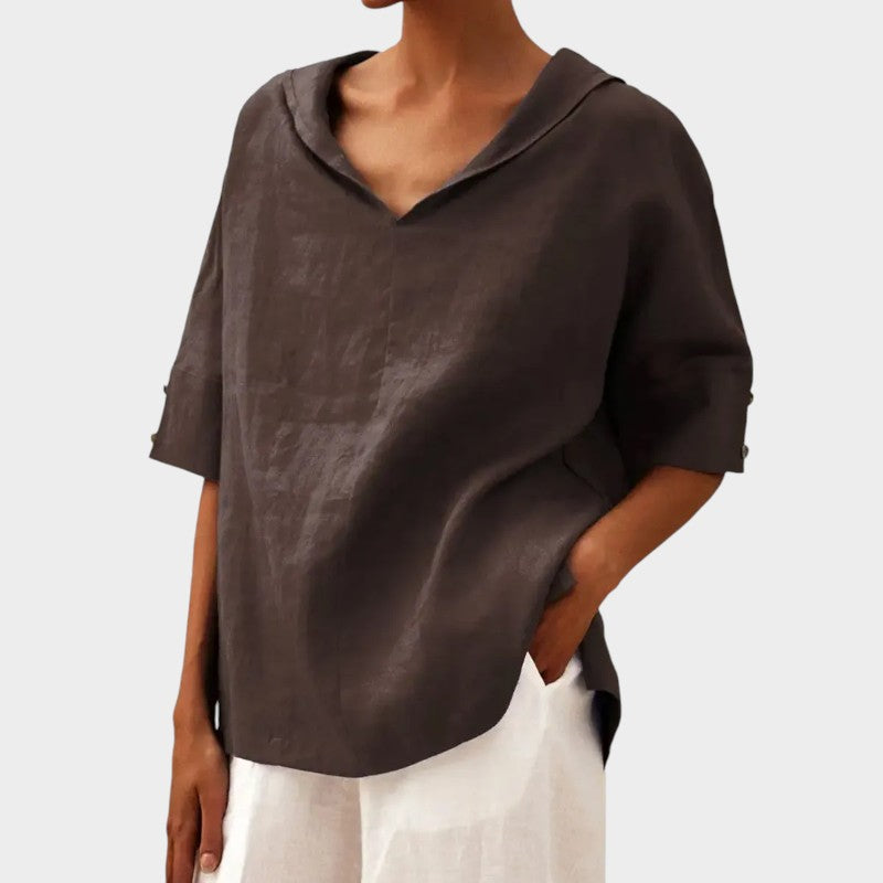 Énara™ – Blouse Légère au Col Dégagé et Style Naturel