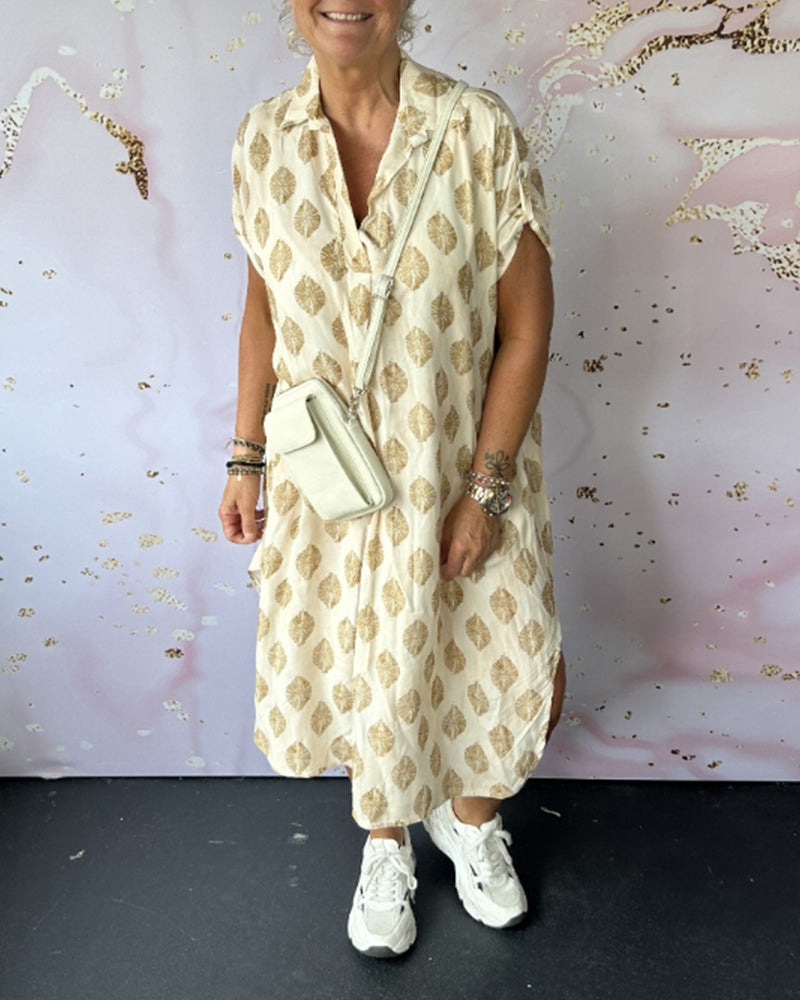 Mirelda™ – Robe Printanière à Col Revers et Manches Courtes