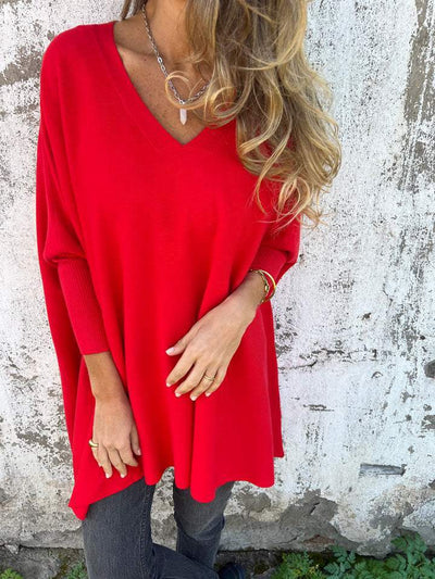Liliane™ – Pull-over Doux à Col V et Manches Longues