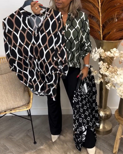 Loréna™ – Blouse Élégante à Motif Graphique