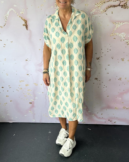 Mirelda™ – Robe Printanière à Col Revers et Manches Courtes