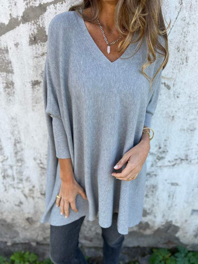 Liliane™ – Pull-over Doux à Col V et Manches Longues