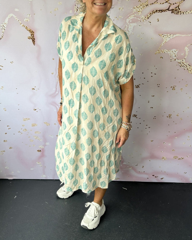 Mirelda™ – Robe Printanière à Col Revers et Manches Courtes