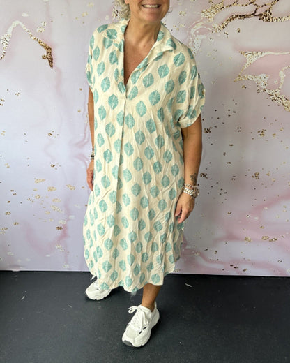 Mirelda™ – Robe Printanière à Col Revers et Manches Courtes