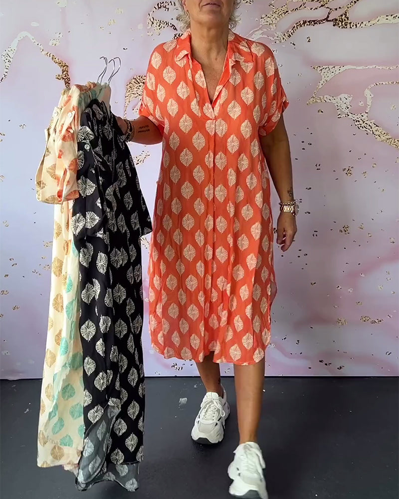 Mirelda™ – Robe Printanière à Col Revers et Manches Courtes