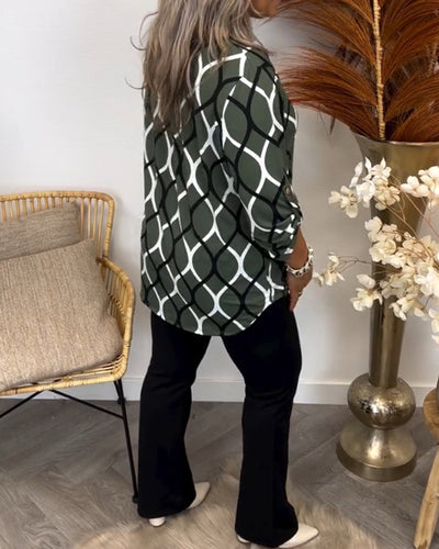 Loréna™ – Blouse Élégante à Motif Graphique