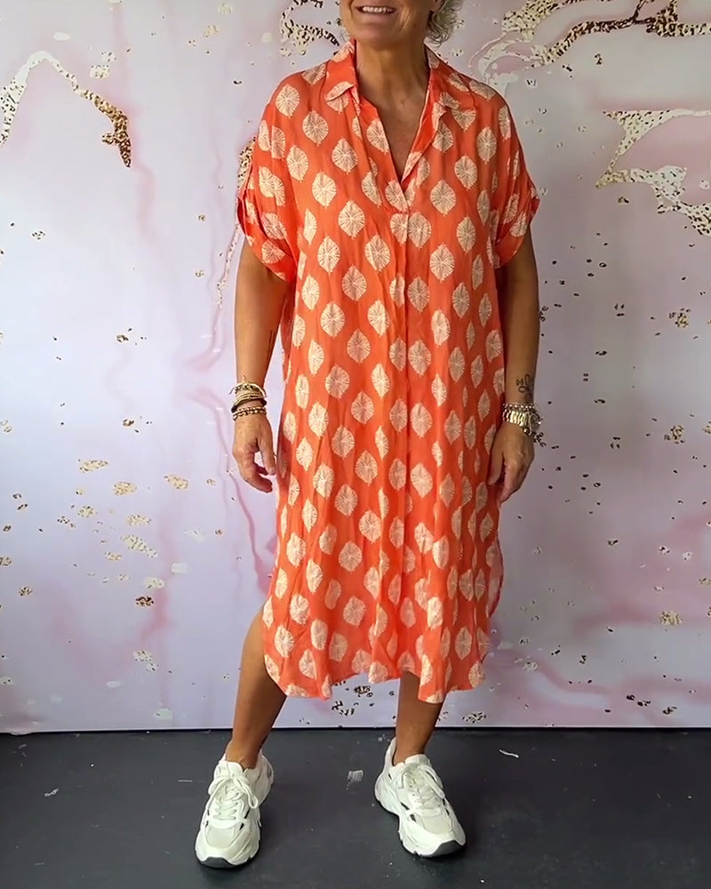 Mirelda™ – Robe Printanière à Col Revers et Manches Courtes