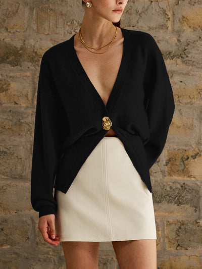 Adèle™ - Cardigan Uni à Boutons Dorés