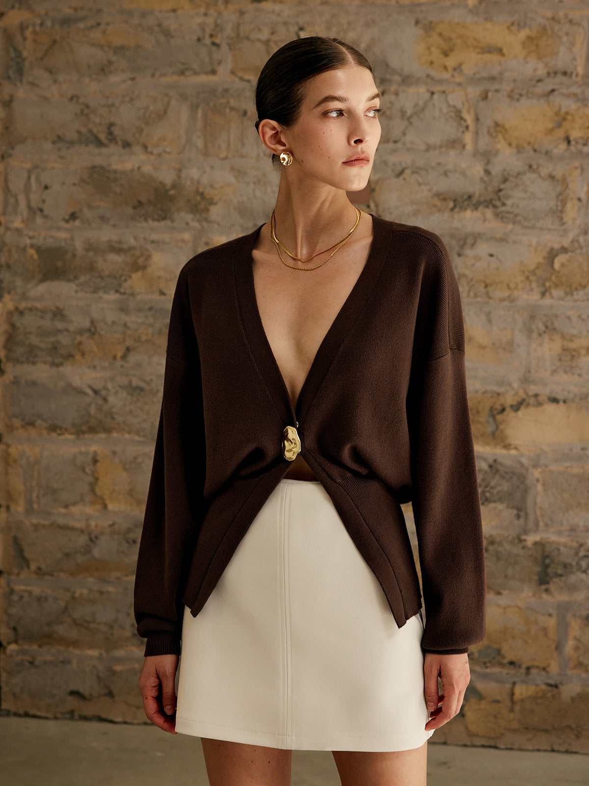 Adèle™ - Cardigan Uni à Boutons Dorés