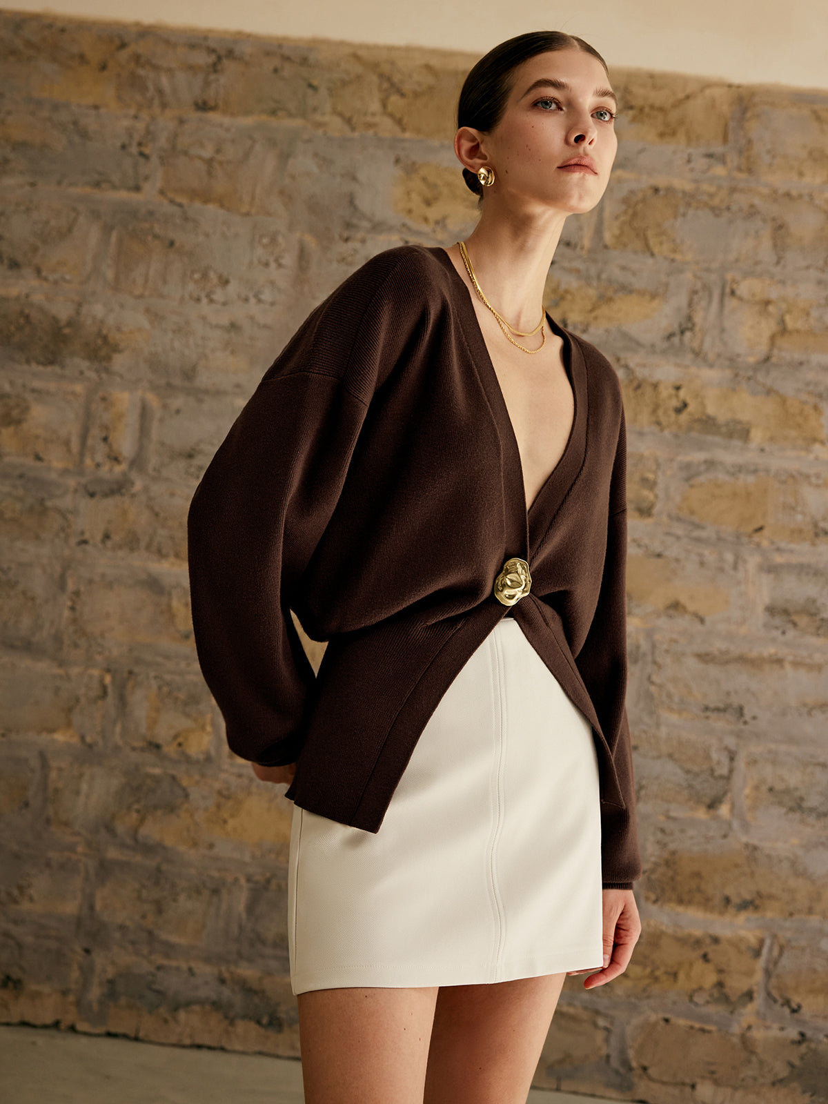 Adèle™ - Cardigan Uni à Boutons Dorés