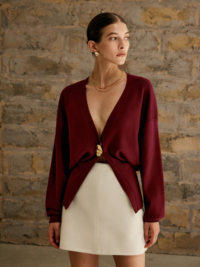 Adèle™ - Cardigan Uni à Boutons Dorés