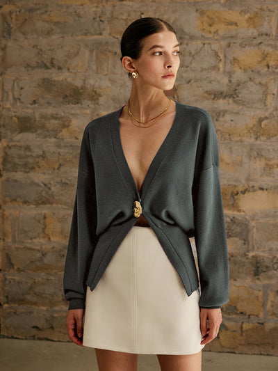 Adèle™ - Cardigan Uni à Boutons Dorés