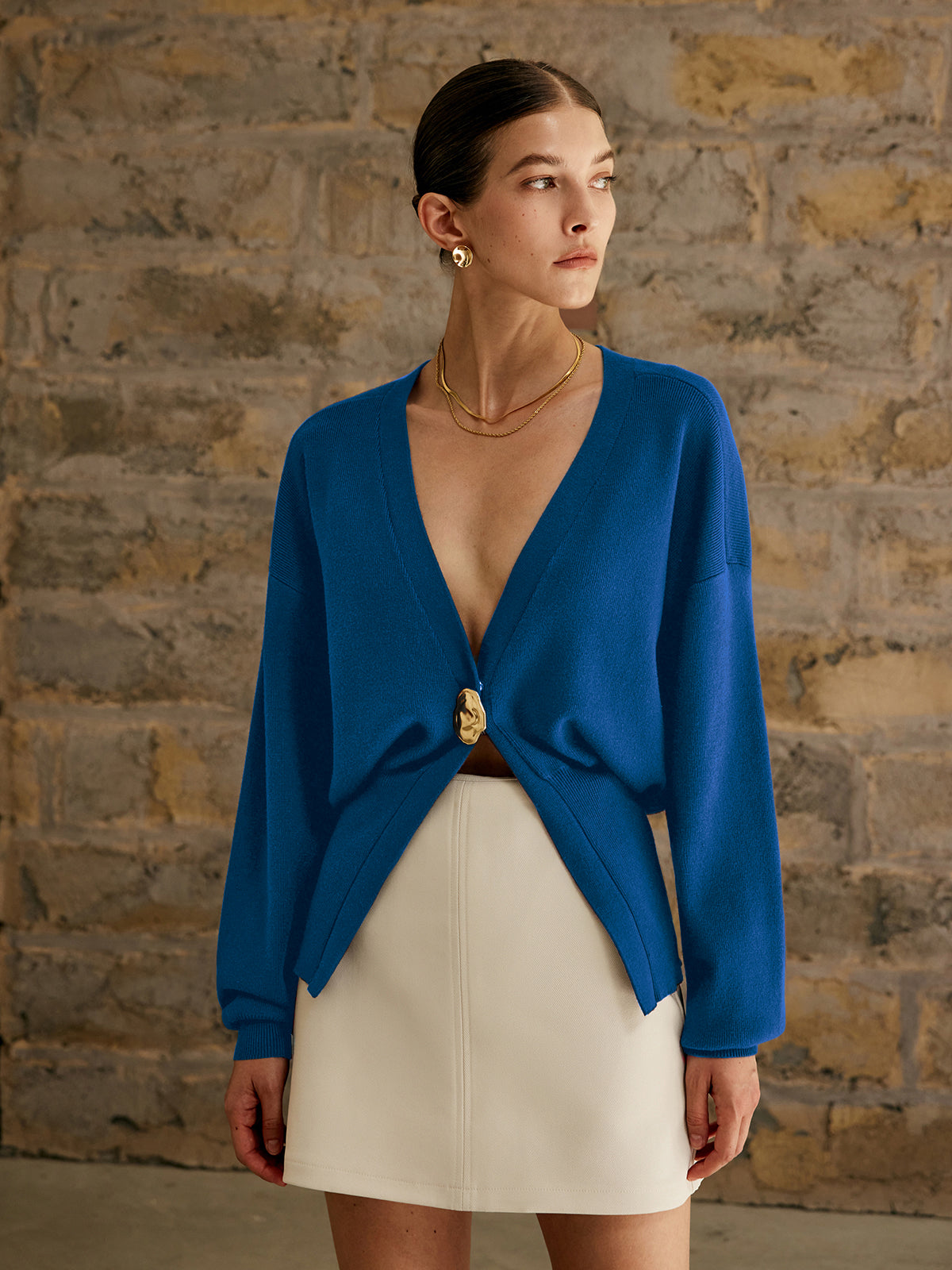 Adèle™ - Cardigan Uni à Boutons Dorés