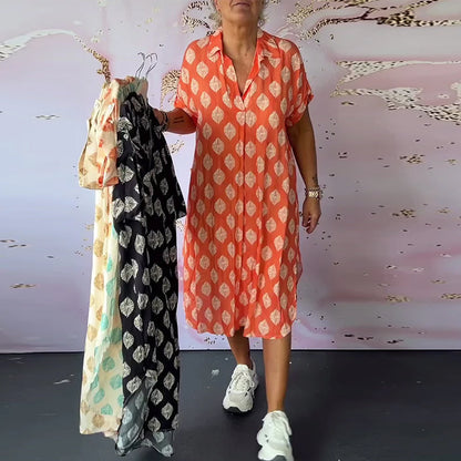 Mirelda™ – Robe Printanière à Col Revers et Manches Courtes