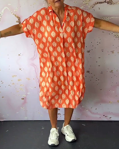 Mirelda™ – Robe Printanière à Col Revers et Manches Courtes