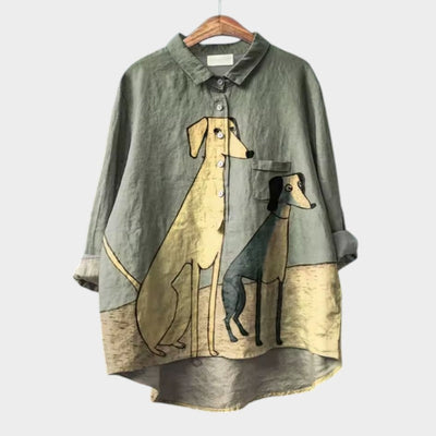 Joëlle™ – Chemise Ample à Motif Chien et Esprit Joyeux